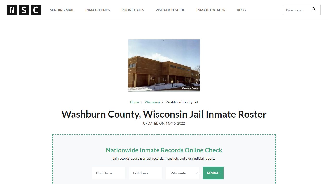 Washburn County, Wisconsin Jail Inmate List