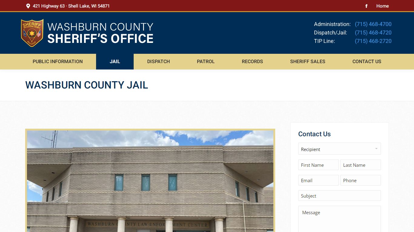 Jail | Washburn County Sheriff's Office