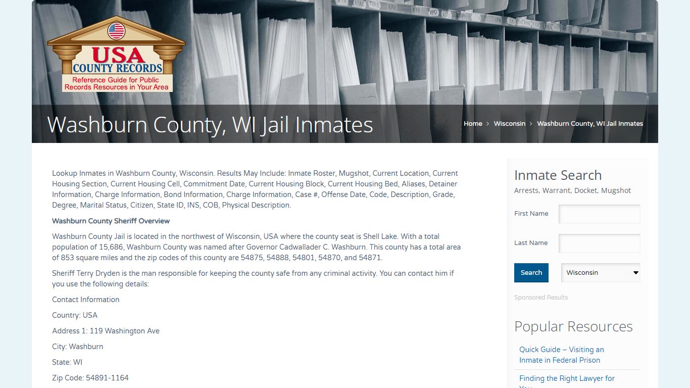 Washburn County, WI Jail Inmates | Name Search