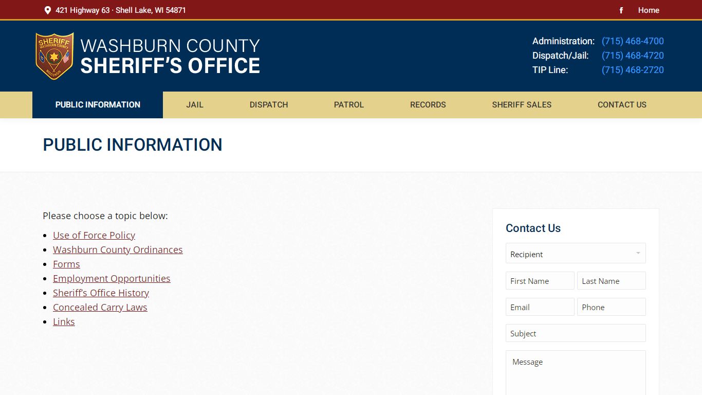 Public Information | Washburn County Sheriff's Office